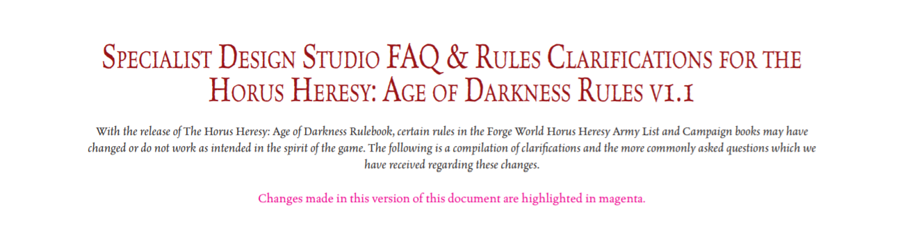 New Horus Heresy FAQ Is Out!