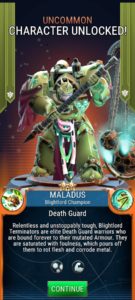 Maladius' unlock screen in Warhammer 40000 Tacticus