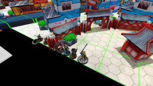 Reality's Edge Tabletop Simulator Screenshot with troops deployed on battlefield's edge.