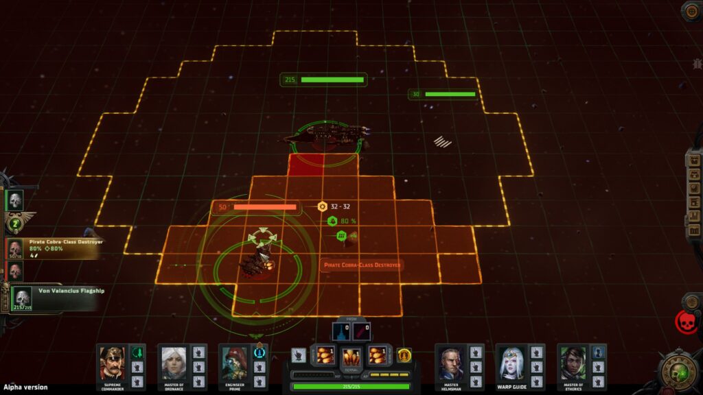 Warhammer 40,000: Rogue Trader features turn-based space combat on battlefields split into squares.