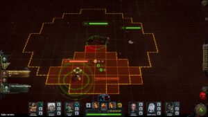 Warhammer 40,000: Rogue Trader features turn-based space combat on battlefields split into squares.