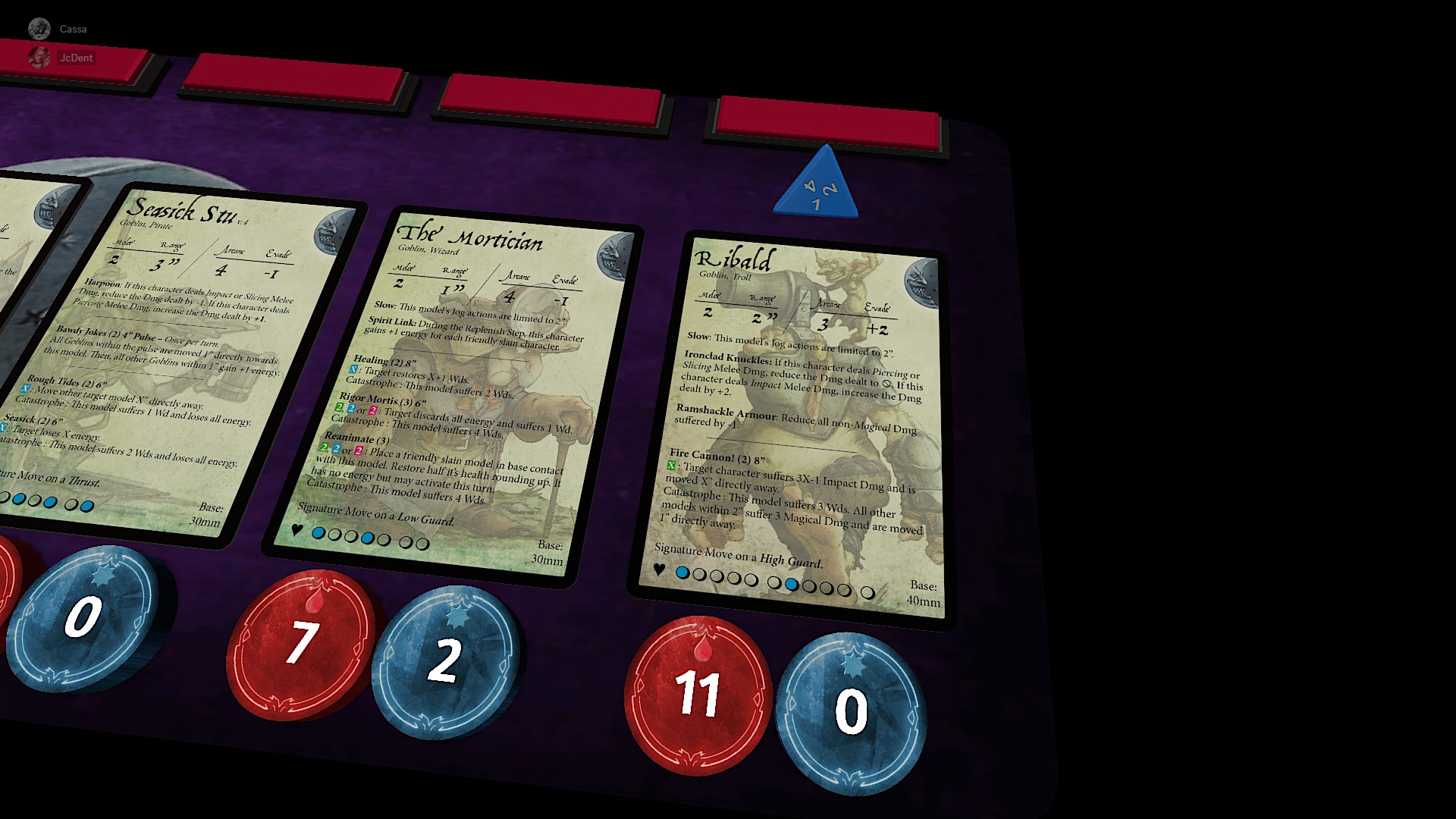Moonstone card palette in the TTS module showing the sides of the unit cards. 