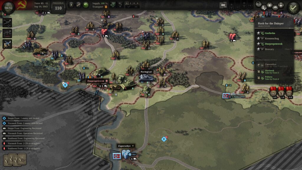 Unity of Command 2 Kursk DLC - Rush for Dnieper. Having taken Dniepropetrovsk, the Soviet forces are about to turn towards Zaporyzhye. 
