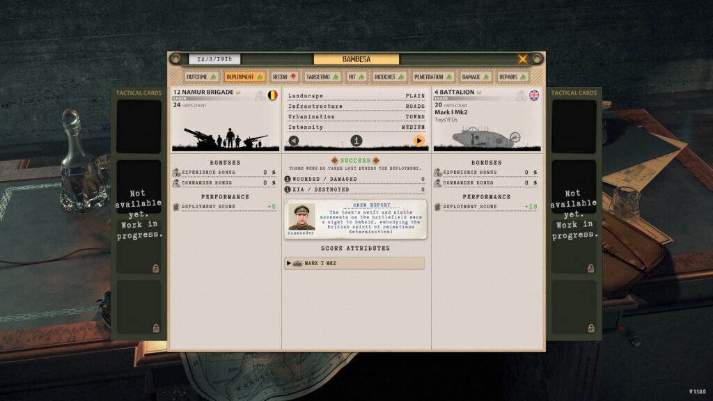 Arms Trade Tycoon: Tanks screenshot: a battle report detailing the performance of our tanks when facing the enemy of all men: Belgians. 
