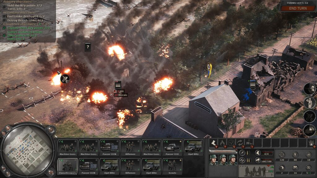 Headquarters: World War II demo screenshot: a bit of town gets hit by a perfectly square artillery barrage 