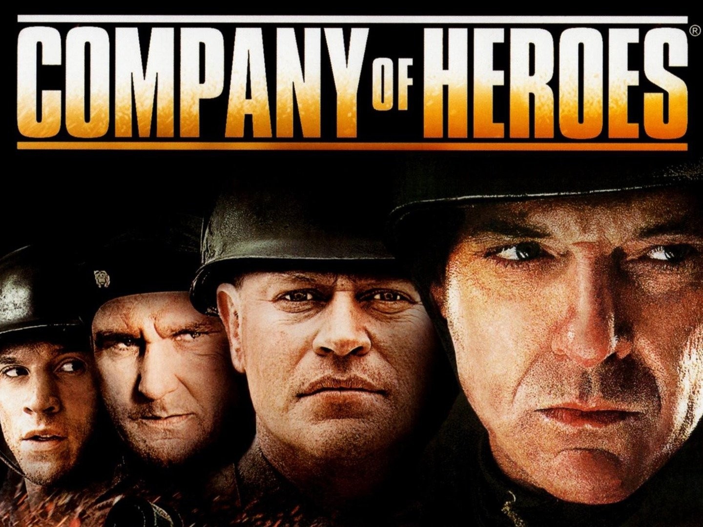Headquarters World War II demo: The banner for the 2013 movie Company of Heroes, featuring the logo on top and the most awful montage on the B-list cast below it. Also, that movie has T-34s disguised as Panzer IVs, laffo.