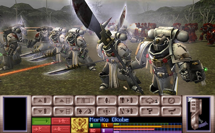 Warhammer 40,000: Chaos Gate - Daemonhunters: the top two thirds are a Dawn of War screenshot showing Grey Knights while the lower third is the X-COM: UFO Defense interface. It's the second game in a row I make this joke for, right?