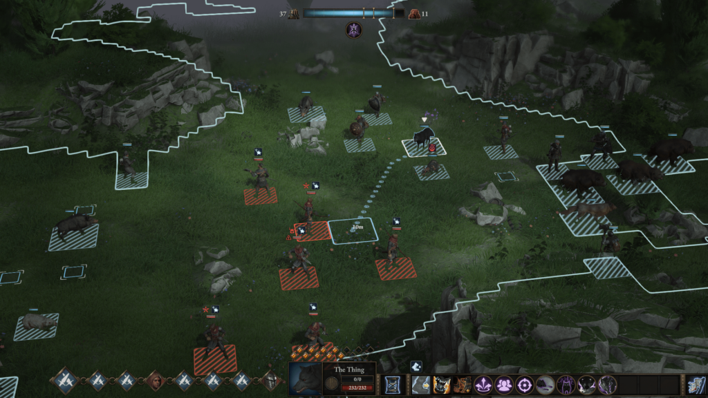Wartales screenshot: The Thing the wolf is about to move next to an archer