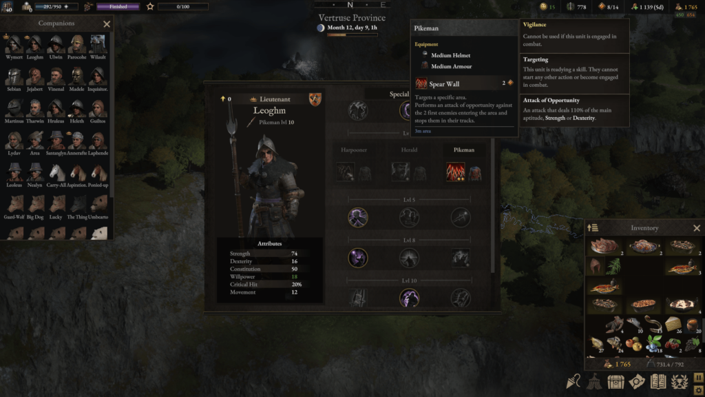 Wartales: a Spearman's specialization screen
