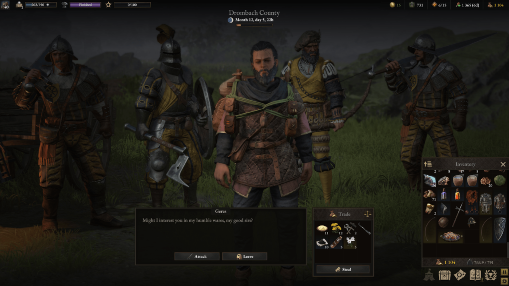 Wartales screenshot: meeting a merchant