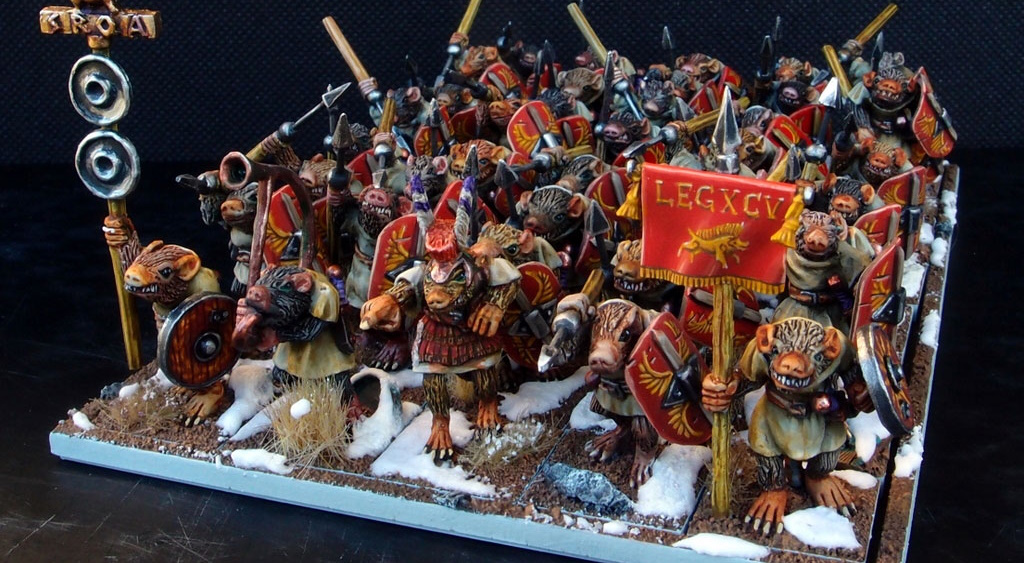 A photo of a unit of rat Roman Legionnaires from the The 9th Age page.