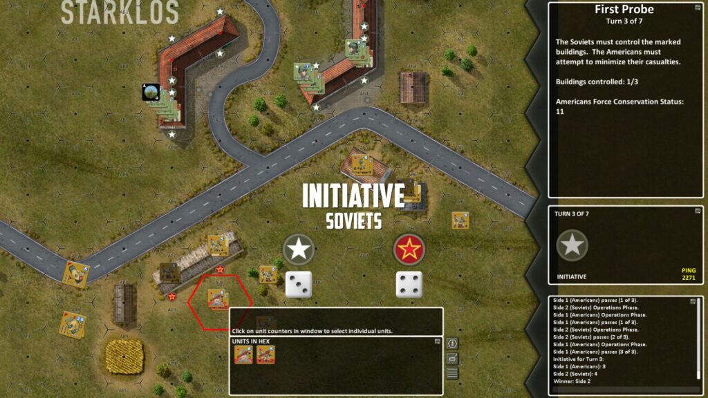 Lock 'n Load Tactical Digital screenshot: start of the turn initiative roll grants initiative to the Soviets. 