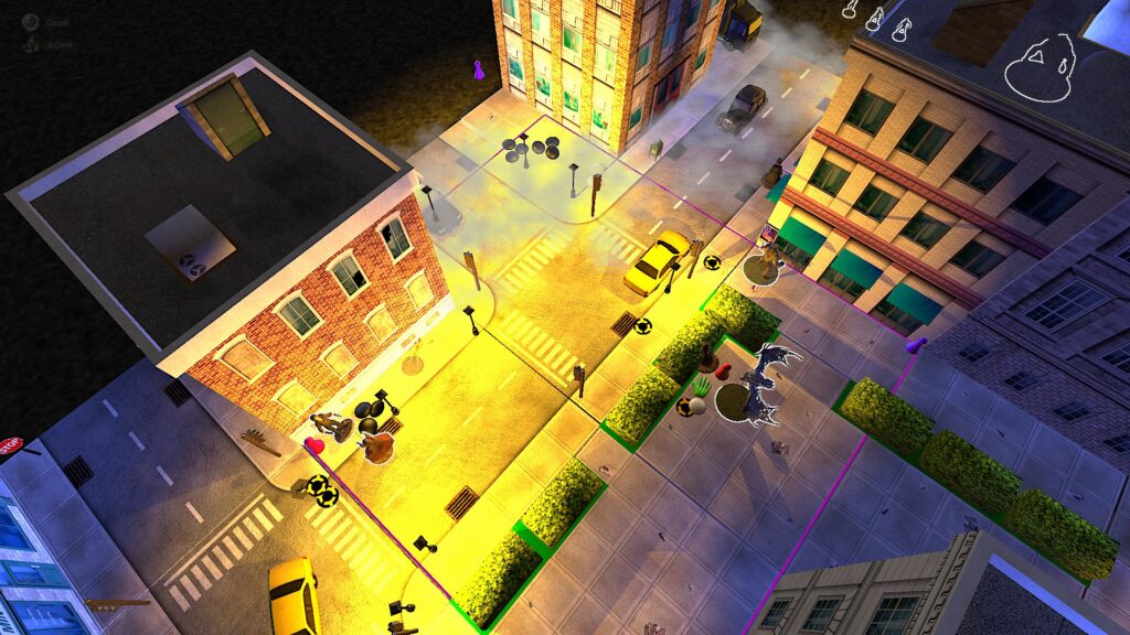 When Nightmares Come TTS screenshot: a wide view of a smoky city street with Hunters fighting monsters