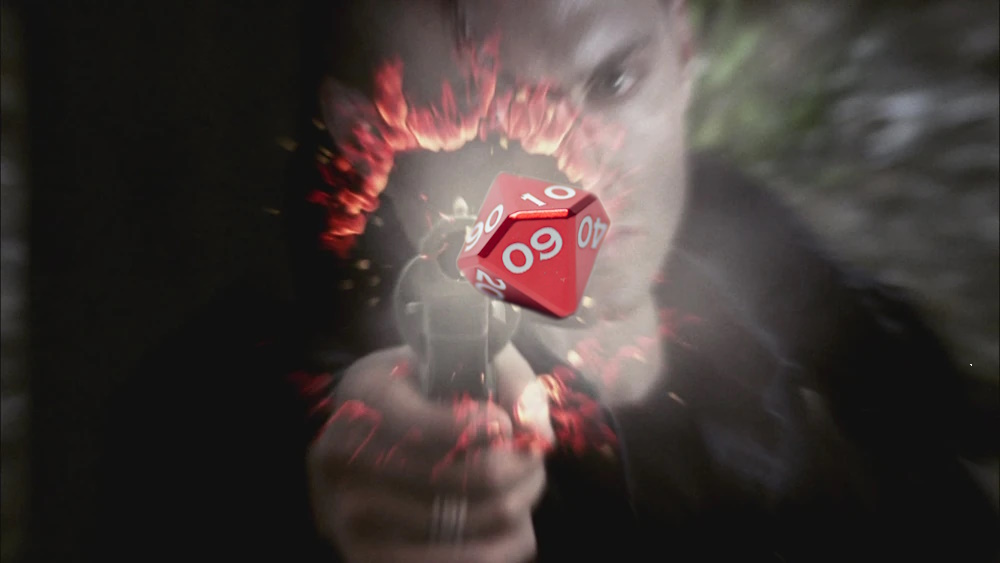 When Nightmares Come banner: Dean from Supernatural firing The Colt but the bullet is replaced by a D10