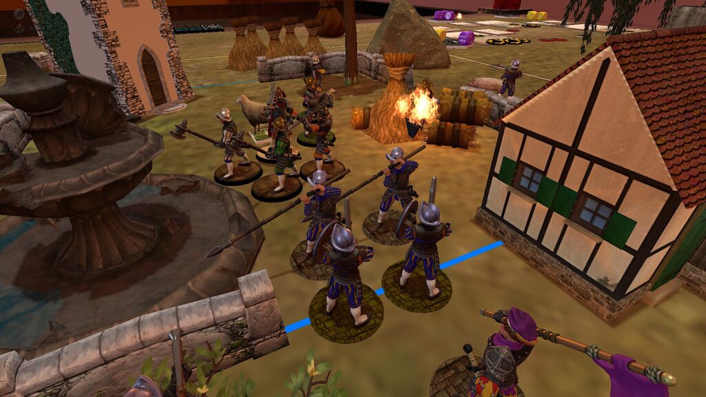 TTS screenshot: a closeup of a two fighting forces of mercenaries. 