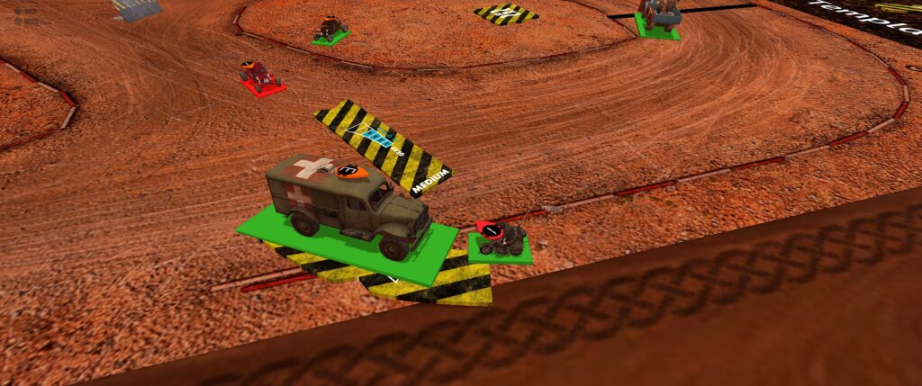 Gaslands Refueled TTS module screenshot: a WW2 ambulance smashing into a motorcycle
