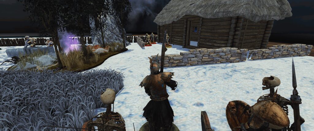 TTS screenshot: a wight looks towards a yard where a few rangers stand.