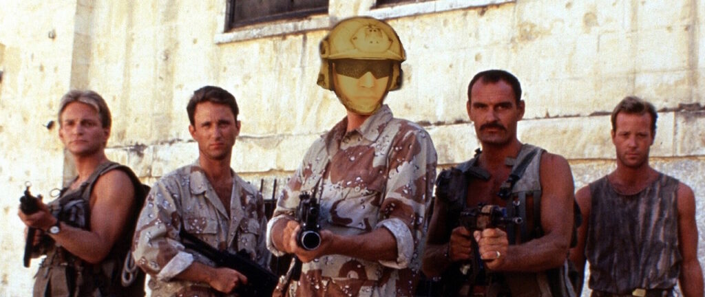 The movie posted for Delta Force three, but with the with the head of the protagonist of Dagger Directive pasted onto the main actor's face.
