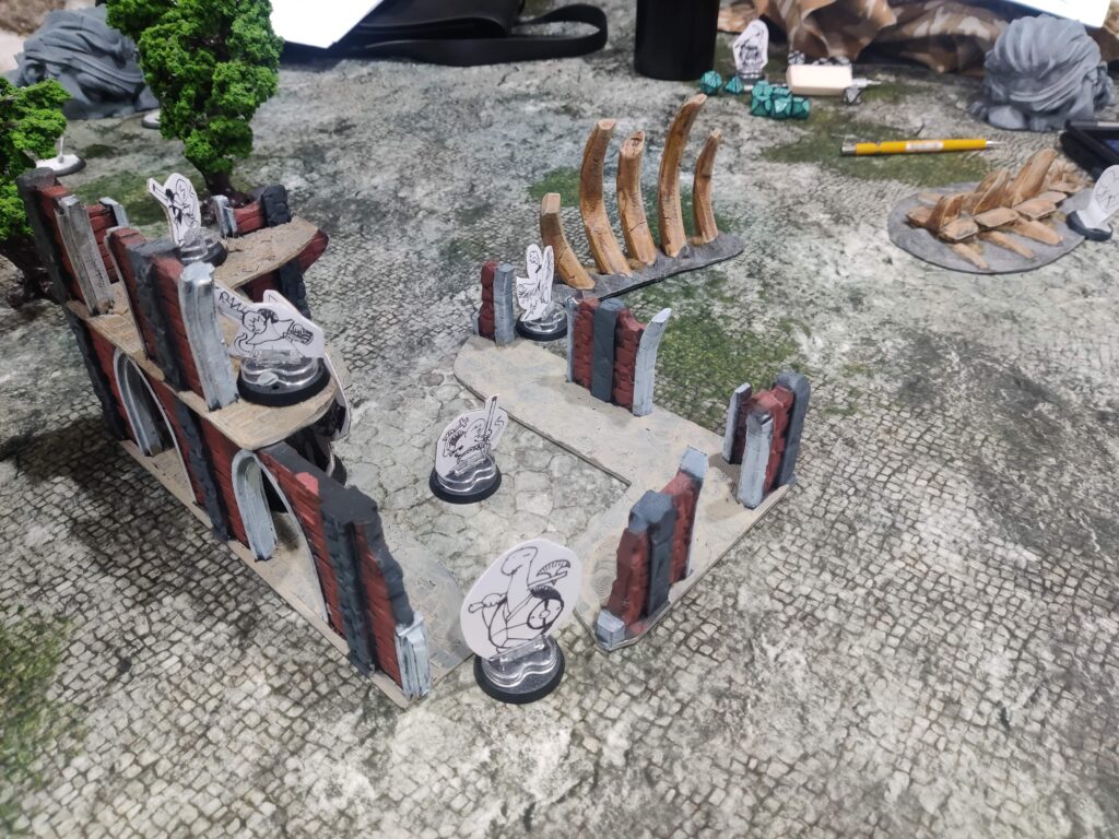 A gang defends a ruin in Burrows and Badgers 2E