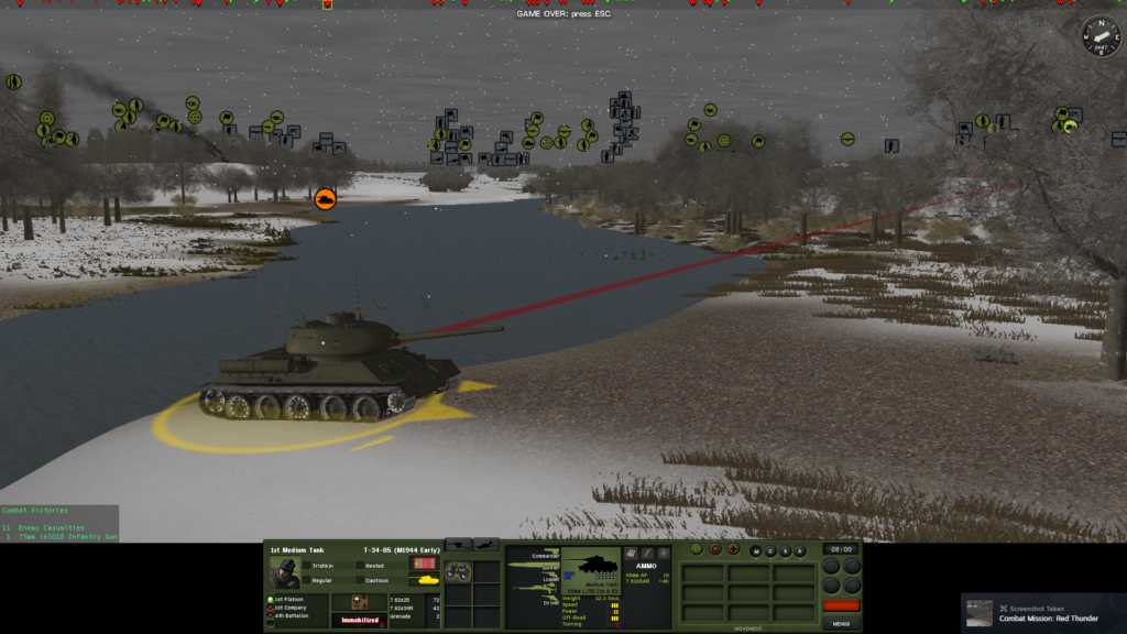 Combat Mission review: A T-34 bogged down at a snowy river crossing