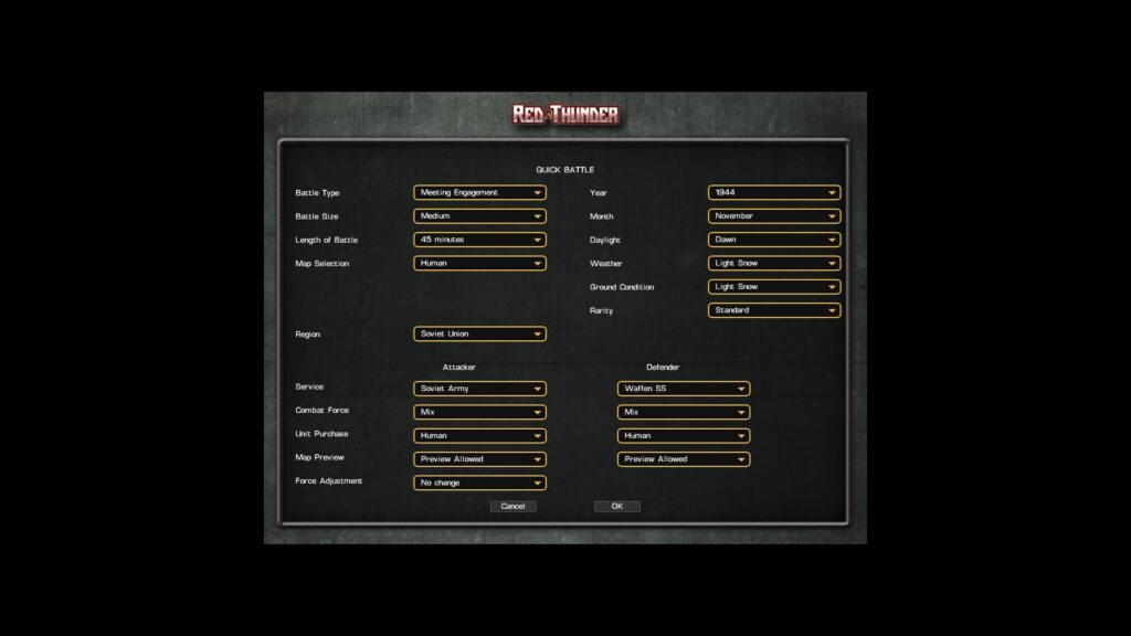 Combat Mission: quick battles screen